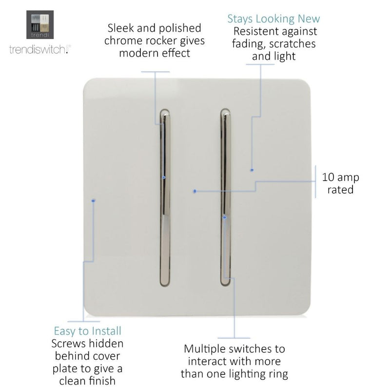 2 gang light switch in white with details