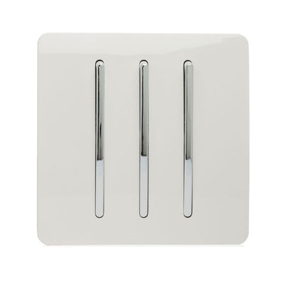 Trendi 3 Gang 2 Way Artistic Modern Screwless 10 Amp Rocker Light Switch White