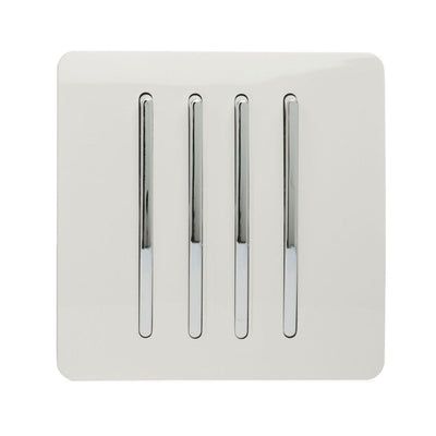 Trendi 4 Gang 2 Way Artistic Modern Glossy Screwless 10 Amp Rocker Light Switch White