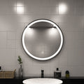 Black LED bathroom mirror close up shot above the sink setting in natural white light