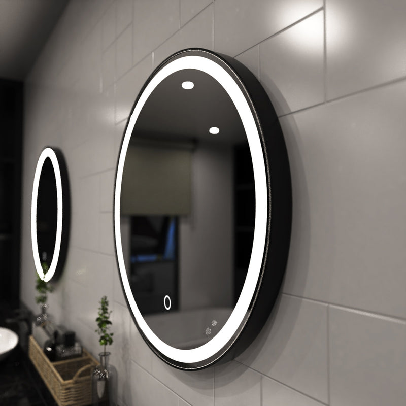 Black LED bathroom mirror left facing shot in natural white light