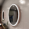 Rose gold LED bathroom mirror facing left shot in natural white light