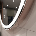 Rose gold LED bathroom mirror close up shot bezel in natural white light