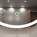 Rose gold LED bathroom mirror touch switch close up shot in natural white light