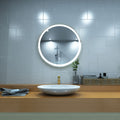 Titanium gold LED bathroom mirror in cool white light above the sink setting shot
