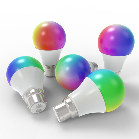 pack of 5 B22 RGB smart LED bulbs