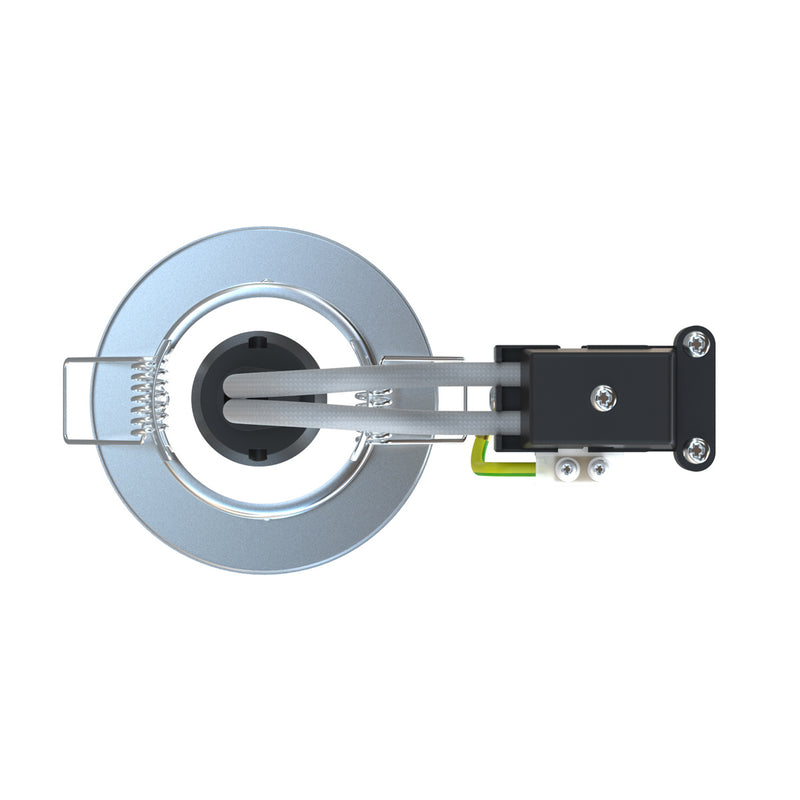 back view of a brushed chrome downlight