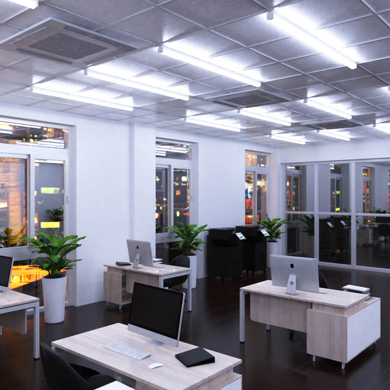 full shot of an office with mounted 60w LED battens with cool white light