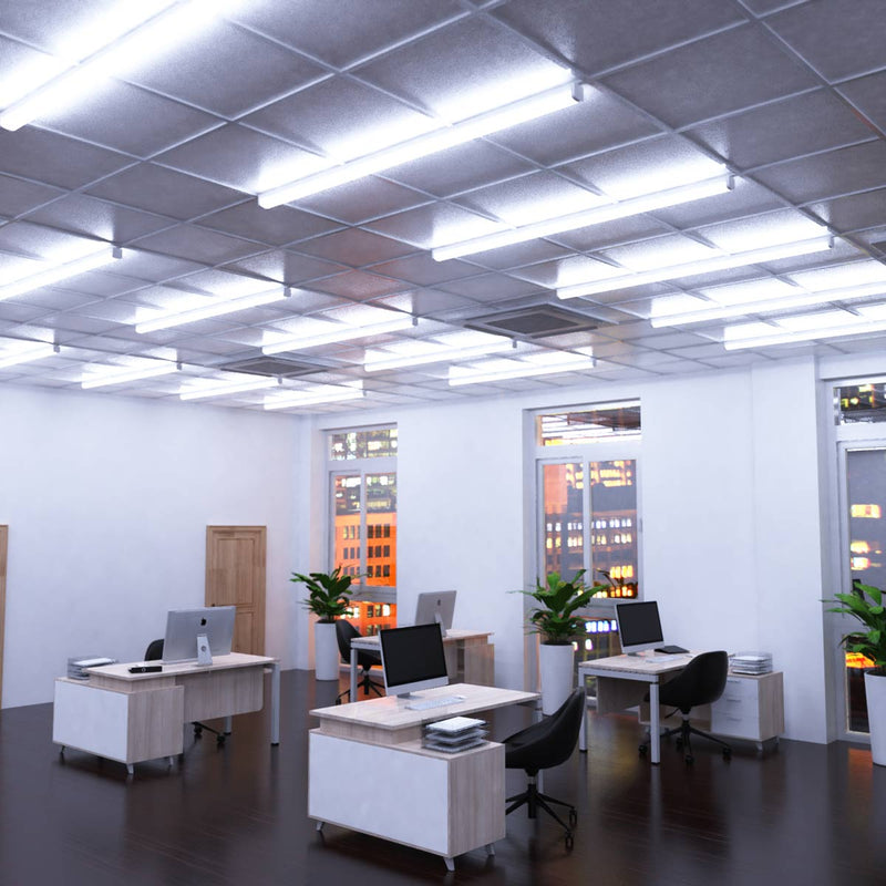 office with mounted cool white LED battens