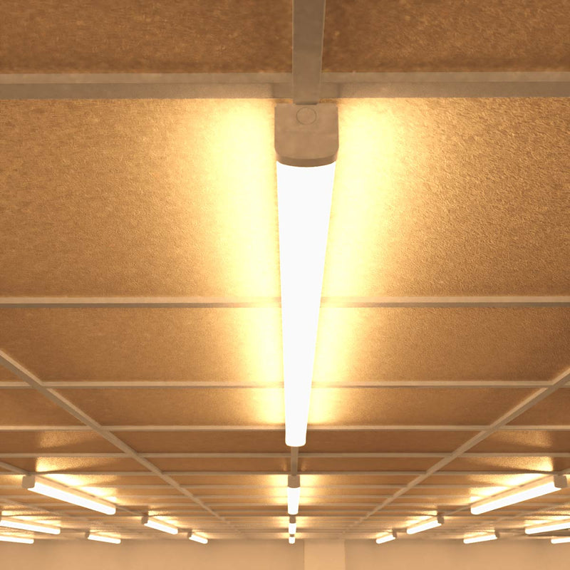 mid-shot of a mounted 60w LED batten with warm white light