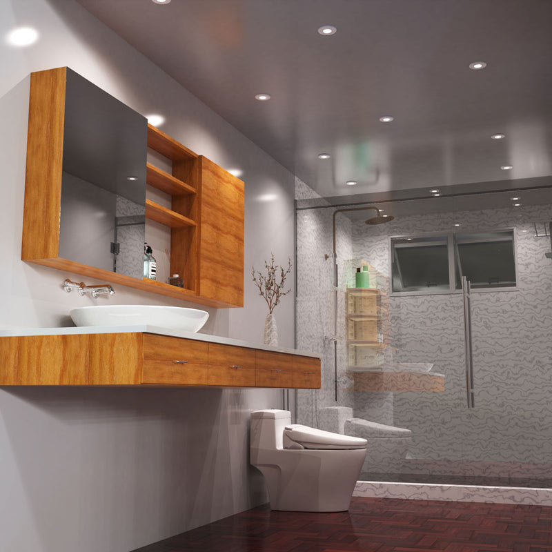 White IP65 bathroom downlight above sink