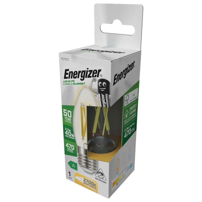 side of a 2.2w LED filament candle E27 bulb, 2700K