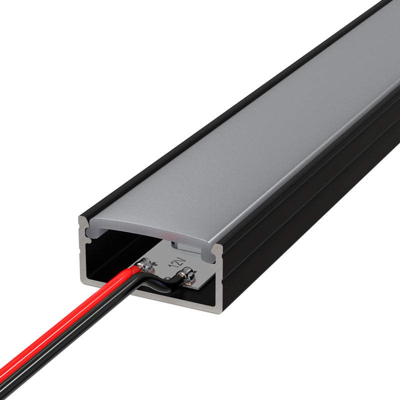 2m, LED Profile, Black Slimline With Diffuser, Incl End Caps and Brackets