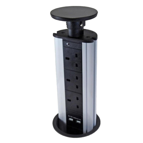 Full shot of an open pop up plug socket
