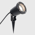 side profile of a black LED garden light with warm white light