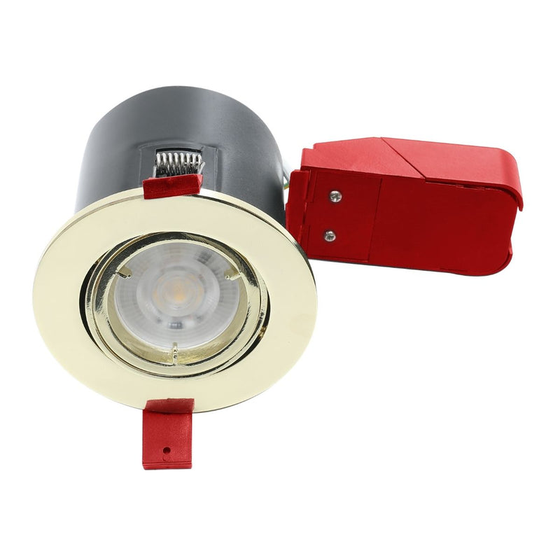 Die-Cast, Tilt, Fire Rated Downlight. GU10, Twist and Lock - Brass Finish