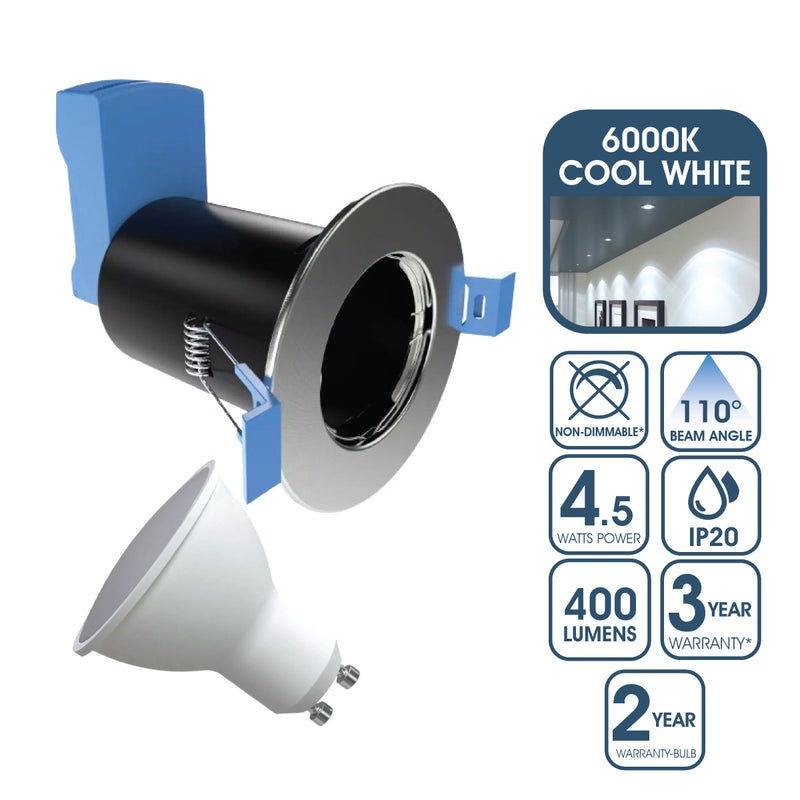 fire-rated downlight with cool white light bulb