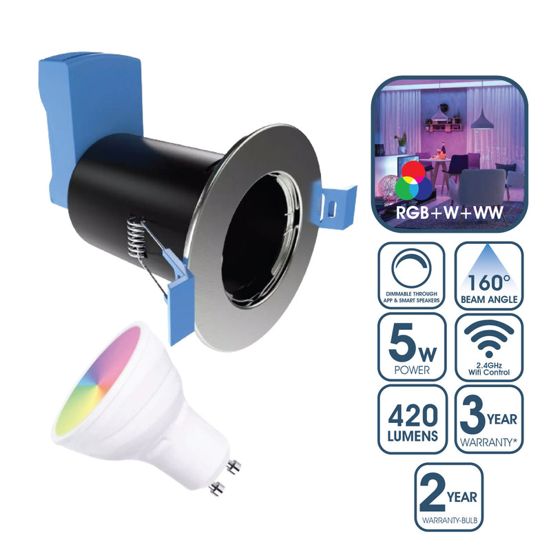brushed chrome downlight with smart bulb
