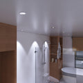 Brushed chrome IP65 bathroom downlight in bathroom