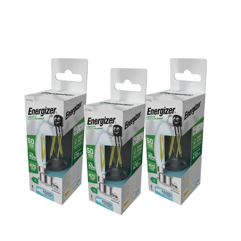 3 X Energizer, Candle 2.2w LED Bulb, Filament B22, A Rated - 6500K Cool White