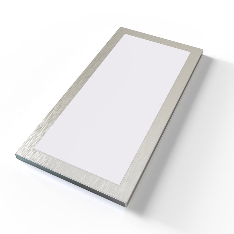 An under-caninet light aid on a white surface, rectangular with a magnetic frame.