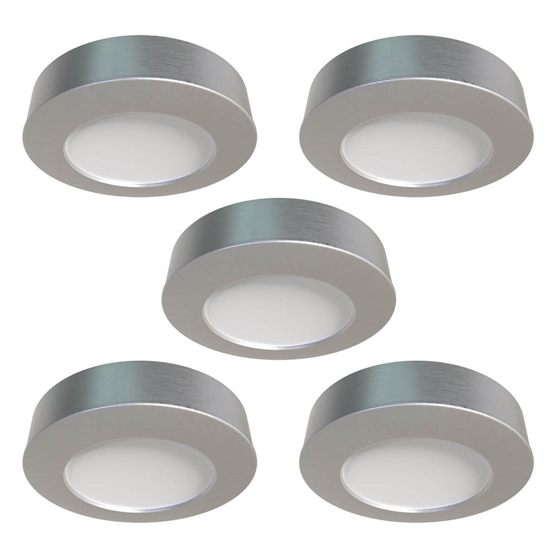5 Pack of Mains Powered Brushed Chrome Surface/Recessed Mounted Under-Cabinet Light