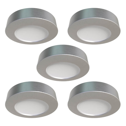 5 Pack of Mains Powered Brushed Chrome Surface/Recessed Mounted Under-Cabinet Light 