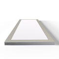 Long dimension of 300x100mm under cabinet light with a magnetic cover and silver bezel.