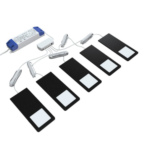 5 X Black Recti Superslim 5w LED Cabinet Light - Main Image