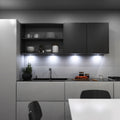 kitchen with mounted black LED CCT cabinet lights - cool white light