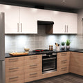 side shot of a kitchen with cool white cabinet lights