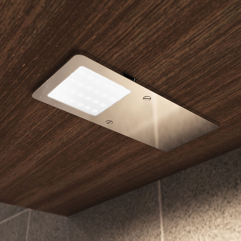 close up shot of a mounted LED cabinet light with natural white light