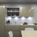 kitchen with mounted matte white CCT LED cabinet lights - cool white light