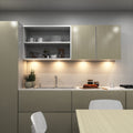 kitchen with mounted matte white CCT LED cabinet lights - warm white light