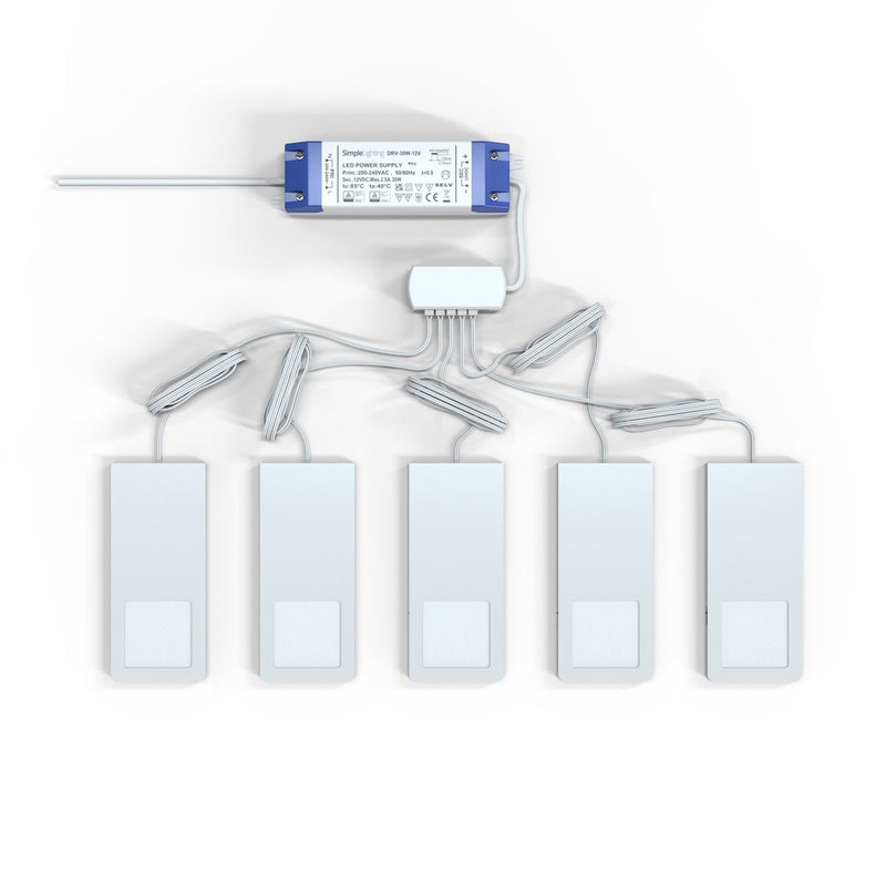 pack of five white under cabinet lights