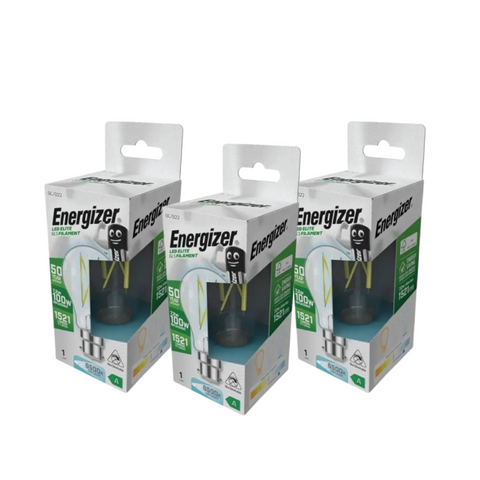 3 X Energizer 7.2w LED Bulb - A Rated, GLS Filament B22 - 6500K Cool White