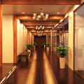 full shot of a hallway with warm white LED panel lights