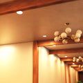 mid shot of a hallway ceiling with warm white LED panel lights