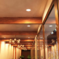 mid shot of a hallway ceiling with warm white LED panel lights