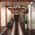full shot of a hallway with natural white LED panel lights