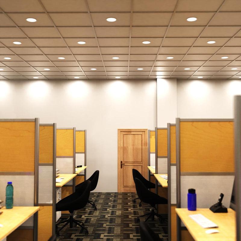 full shot of an office with natural white LED panel lights