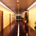 full shot of a hallway with warm white LED panels