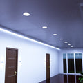 mid shot of a hallway ceiling with cool white LED panels
