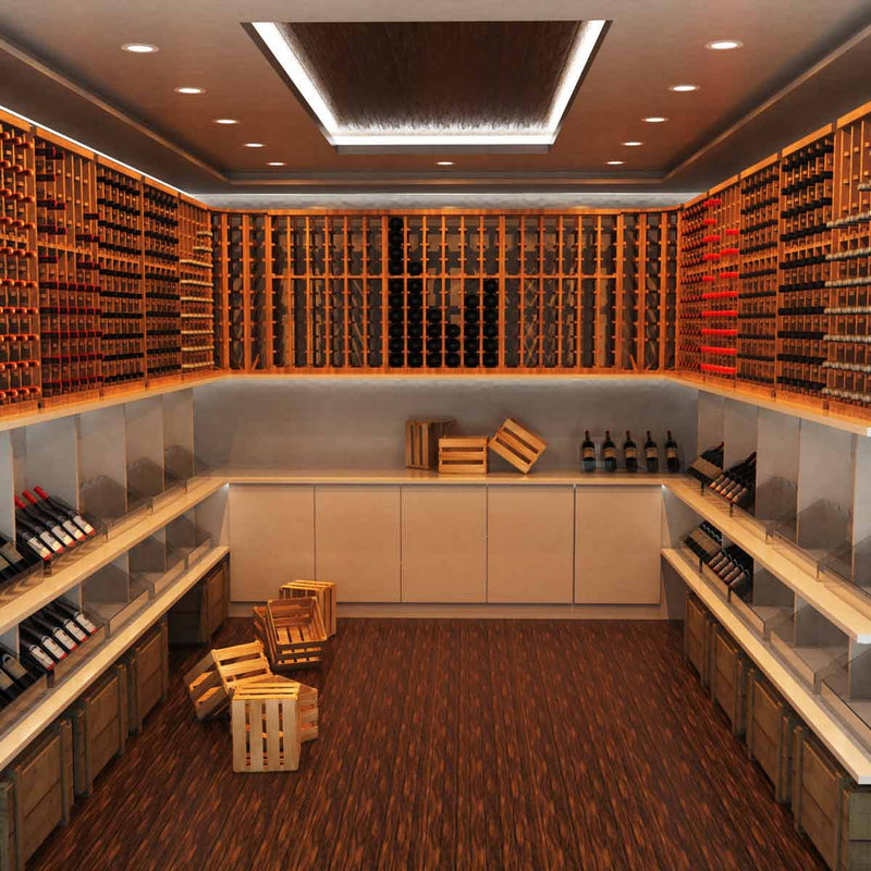 full shot of a wine cellar with warm white LED panel lights