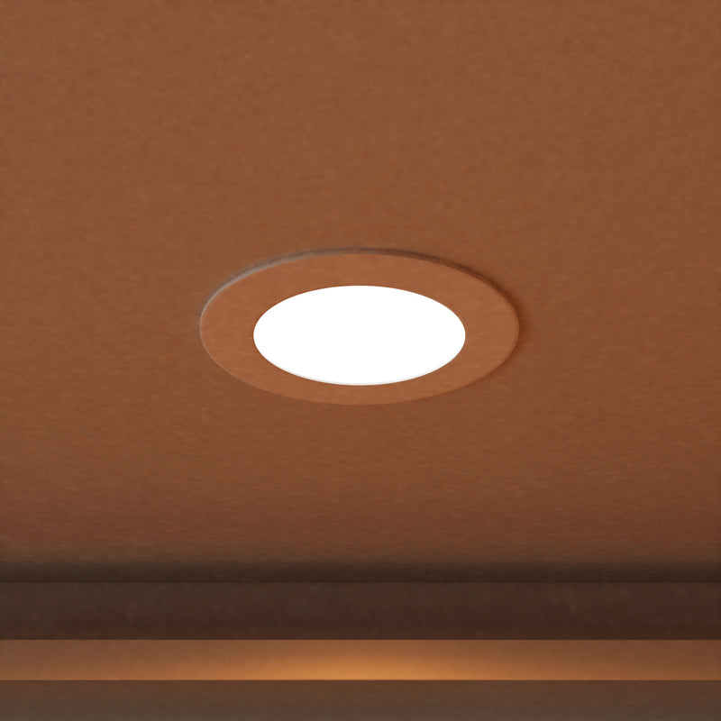 close up of a mounted LED panel light in warm white light