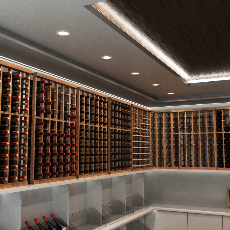 mid shot of a wine cellar with natural white LED panels