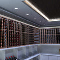 mid shot of a wine cellar with cool white LED panels