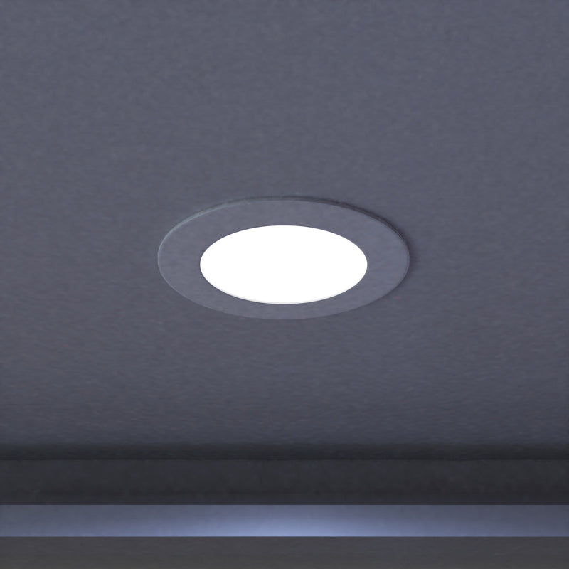 close up of a mounted LED panel light in cool white light