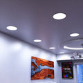mid shot of a bedroom ceiling with cool white LED panel lights