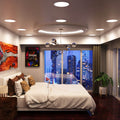 full shot of a bedroom with natural white LED panel lights